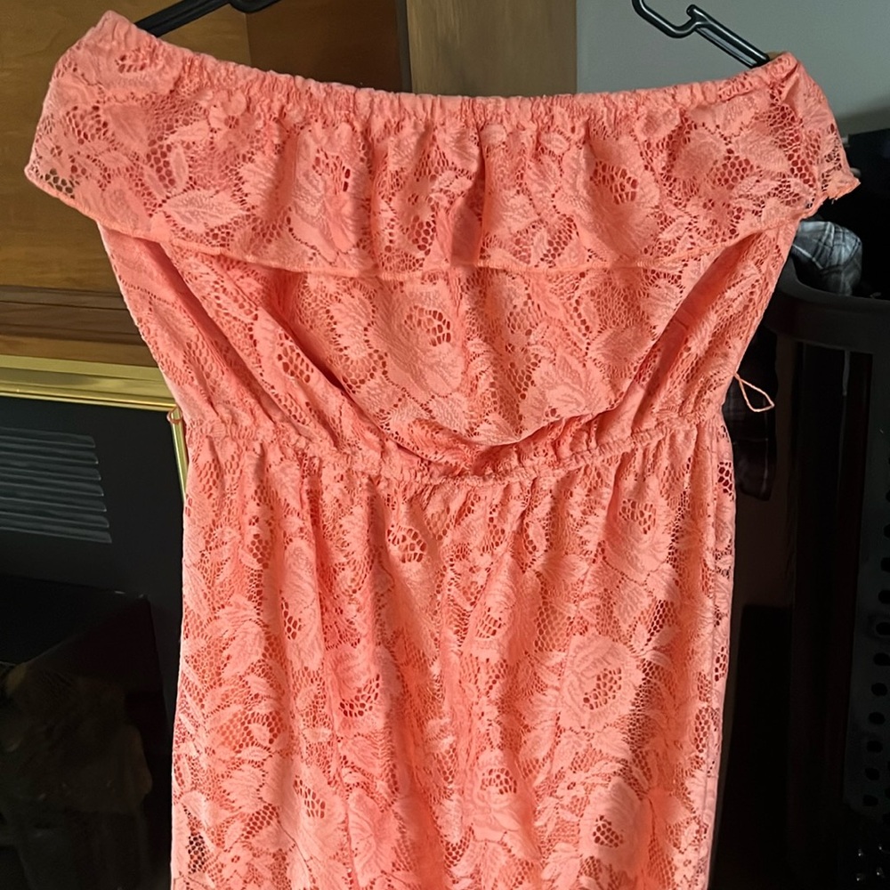 Ladies lace floral high low dress
